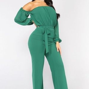 Lorena Off the Shoulder FN Green Jumpsuit